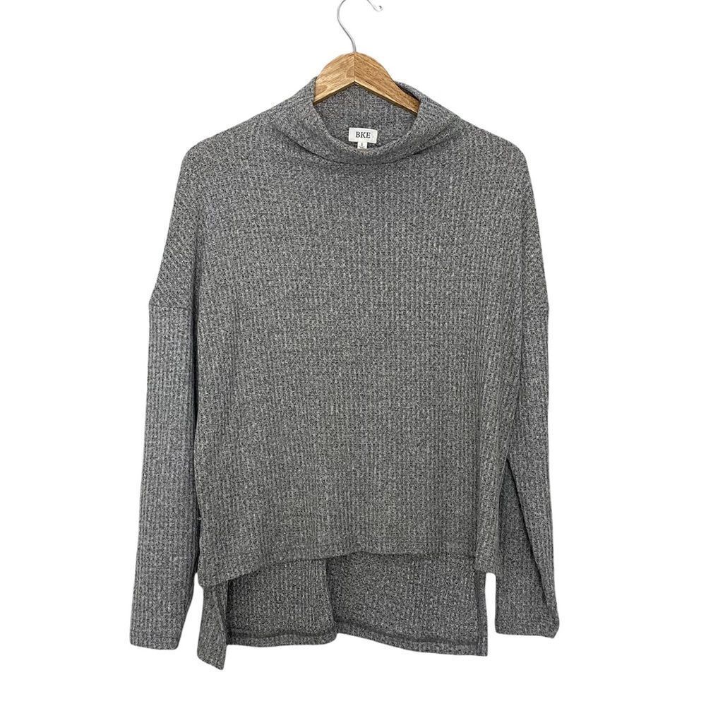 NWT BKE Gray Ribbed Knit Cowl Neck High-Low Heather Gray Sweater Top Sz Smalll